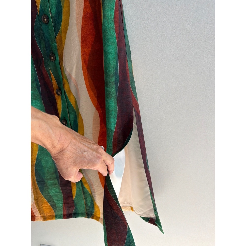 Willa Story Abstract Wavy Print Button Front Midi Skirt Green Rust Gold Large - Picture 5 of 10